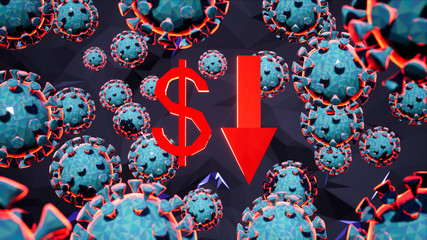Dollar Currency Falling During Corona Virus Pandemic 2020 3D Illustration