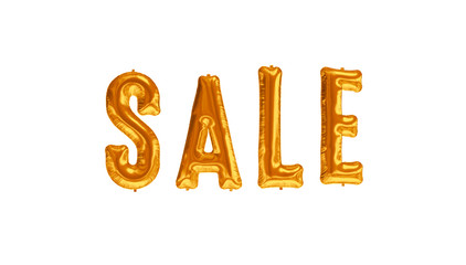 Sale balloon golden text on white background, discount banner, 3d rendering