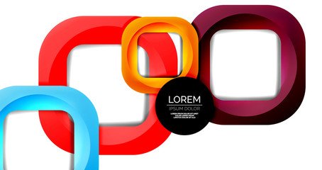 Square geometric vector abstract background, dynamic modern minimal template. Multicolored square shapes with round corners overlapping each other