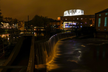 Norrkoping, Sweden The Stromparken at night and water from the Motala Strom.