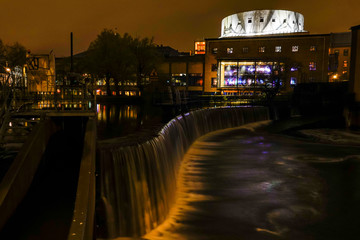 Norrkoping, Sweden The Stromparken at night and water from the Motala Strom.