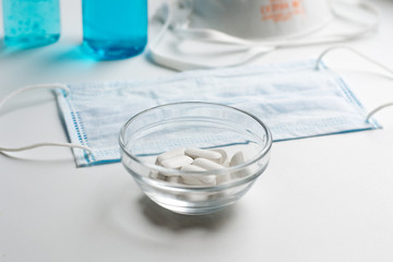 Virus protection, respirator, mask, tablets, hand gel, clean hands.
