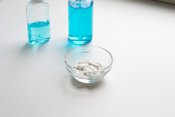 Virus protection, respirator, mask, tablets, hand gel, clean hands.