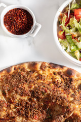 Traditional delicious Turkish foods; Turkish Lahmacun.