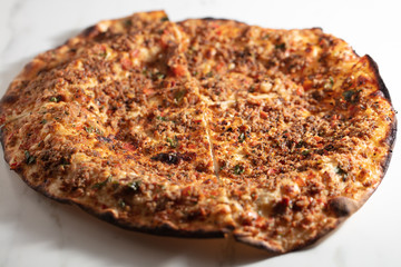 Traditional delicious Turkish foods; Turkish Lahmacun.