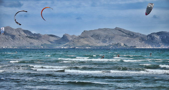 Kite surfing in the sea