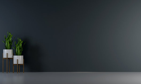 The interior design of empty space living room and blue  concrete wall texture background 