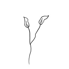 Simple not perfect black branch silhouette with leaves. Icon illustration isolated on white. Hand drawing vector asia sign, symbol. Wabi sabi japanese style.