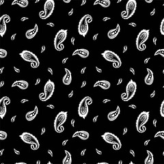 black and white seamless vector pattern with paisley.