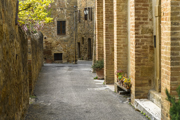Spring streets and alleys in the Italian town of Monticchiello
