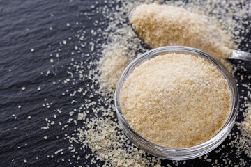 natural animal gelatin on a dark stone background