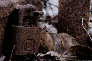 close up of an old rusty pudlock
