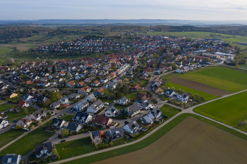 Fototapeta na wymiar Aerial view of the village Wurmberg in Germany on a sunny morning in early spring