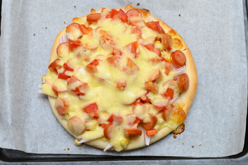 top view homemade fresh cooked pizza