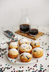 Still life with Easter cakes and coffee. White background.