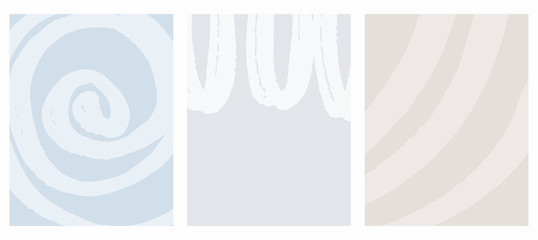 Simple Geometric Vector Layouts. Bright Hand Drawn Lines Isolated on a Beige, Pastel Blue and Light Gray Background. Simple Abstract Vector Prints with Zig Zags, Swirl and Stripes.