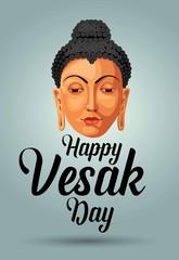 Buddha vector illustration. Buddha's face artwork for Painting with happy Wesak day lettering 