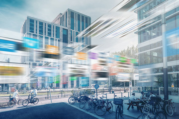 Metaverse, 5G network through city streets, wireless mobile internet technology, smart grid, 5G LTE data connection, concept about IoT, global business, fintech, blockchain, computer graphic