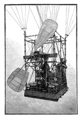 Albert and Gaston Tissandier in their electrically powered gondola in 1883, the first electric-powered flight © acrogame