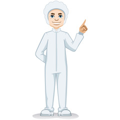 Caucasian male mascot, safety equipment against contamination. Ideal for educational and informative medical materials
