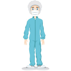 Caucasian male mascot, safety equipment against contamination. Ideal for educational and informative medical materials