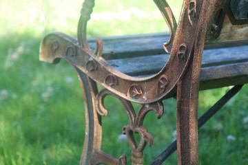Rusting iron on wooden bench