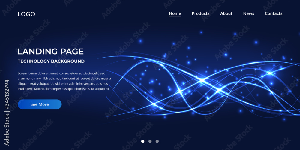 Poster Landing page technology website template design. Blue vector illustration concept of web page design for website. Modern technology Interface. Landing web page.