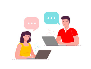 People communicate over internet using computer. Vector illustration