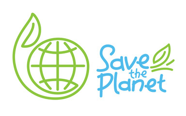 Graphic concept of a sustainable world with the written Save the planet.