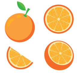 vector illustration of an orange. Fruits, slices, oranges. Fresh fruit background isolated on white.