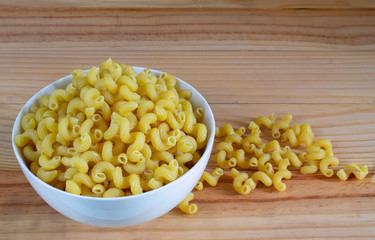Yellow macaroni in a white bowl