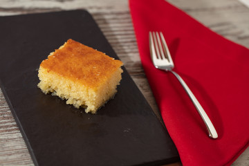 revane, revani, traditional ethnic dessert sponge cake with syrup,