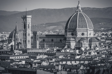 Fototapeta premium Beautiful wide angle view on Florence duomo cathedral in black and white