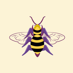 Cute bee on yellow background. Bee cartoon.  Illustration vector design.