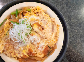 Katsu don, deep fried pork with egg