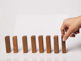 hand and graph woman arrange jenga wooden block concept saving or start up