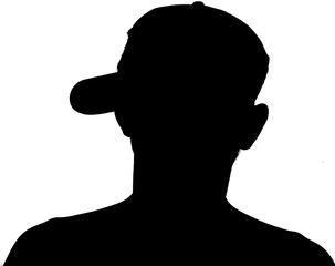 silhouette A man standing turn one's back and on his hat Turn the end of the hat to left on white back ground