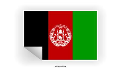 Afghanistan sticker flag in rectangle peeled shape on white background gradient. Afghanistan flag icon in rectangle peeled  form.