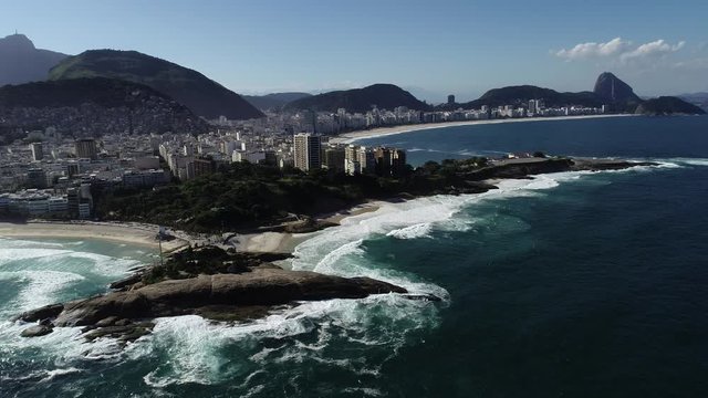 Perfect composition with a drone overlooking Copacabana and Arpoador rock - Rio de Janeiro