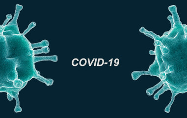 Half coronovirus cell with text COVID-19