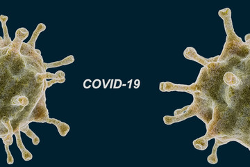 Half coronovirus cell with text COVID-19