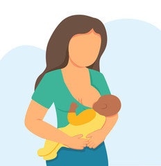 Concept vector illustration in cartoon style. Breastfeeding illustration, mother feeding a baby with breast with nature background. Concept vector illustration in cartoon style.