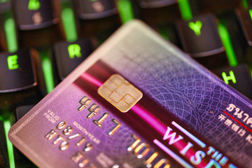 Credit card close up shot with selective focus for background.
