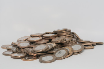 Stacks of Coins and gold coins falling