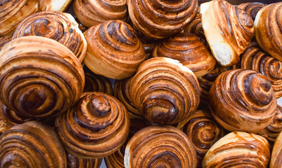 Small rolls in the bakery. Fresh rolls for breakfast