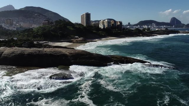 Arpoador Rock, Rio de Janeiro, at sunrise. Drone footage.