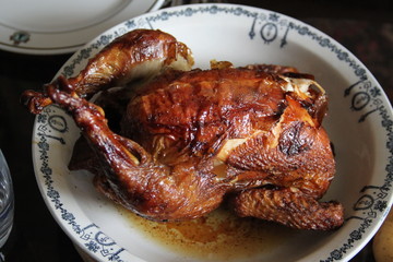 Crispy skin brown roasted chicken 