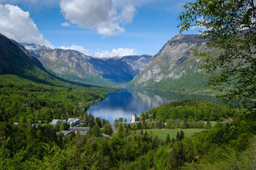 Fototapeta na wymiar Bohinj lake panorama from Pec