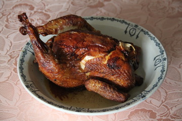 Crispy skin brown roasted chicken 