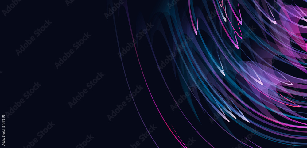 Wall mural abstract dynamic composition of bright lines, lights path futuristic background in the dark